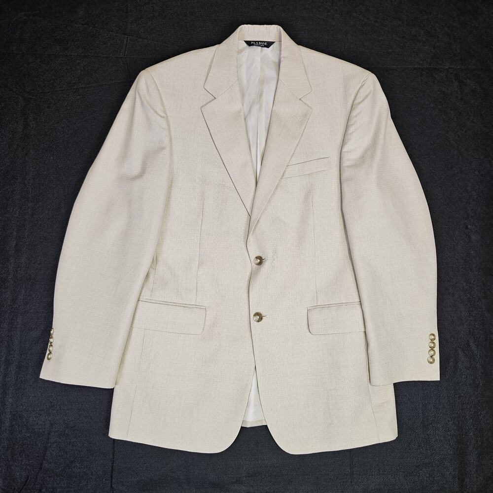 Jos A Bank Sport Coat Men 41R Beige Cotton Wool Blazer Jacket Summer Wedding VTG